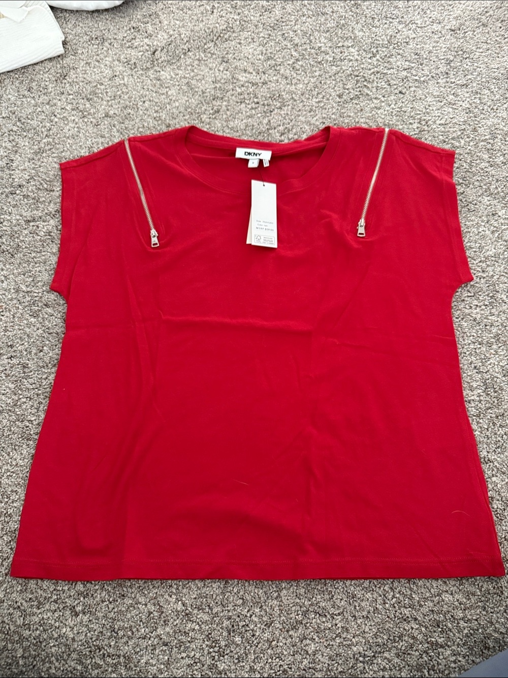 DKNY Women’s Red Short Sleeve Tee with Shoulder Zips Medium NEW